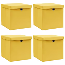 vidaXL 4x Storage Boxes with Lids Yellow Fabric Garden Chests Cases Organisers