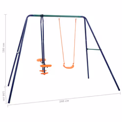 vidaXL Swing Set With 3 Seats Steel Backyard Playground Playset Sky Scooter