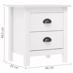 vidaXL Solid Wood Pine Bedside Cabinet Hill White Wooden Sideboard Bed Stand