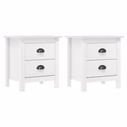 vidaXL 2x Solid Wood Pine Bedside Cabinet Hill White Sideboard Side Cabinet