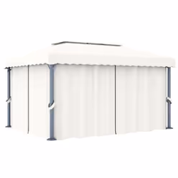 vidaXL Gazebo with Curtain 4x3m Cream White Aluminium Tent Canopy Marquee