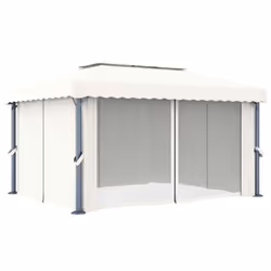 vidaXL Gazebo with Curtain 4x3m Cream White Aluminium Tent Canopy Marquee