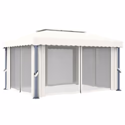 vidaXL Gazebo with Curtain 4x3m Cream White Aluminium Tent Canopy Marquee