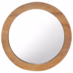 vidaXL Wall Mirror 60 cm Teak Round Home Decorative Hanging Wooden Mirror