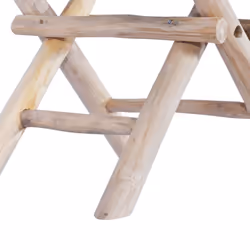 vidaXL Solid Teak Wood Folding Stool Real Leather Collapsible Dining Chair