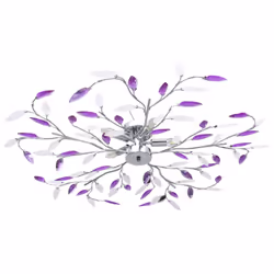 vidaXL Ceiling Lamp with Acrylic Crystal Leaf Arms for 5 E14 Bulbs Purple