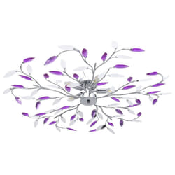vidaXL Ceiling Lamp with Acrylic Crystal Leaf Arms for 5 E14 Bulbs Purple