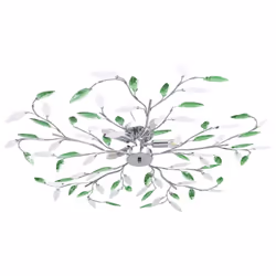 vidaXL Ceiling Lamp With Acrylic Crystal Leaf Arms for 5 E14 Bulbs Green Light