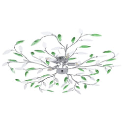 vidaXL Ceiling Lamp With Acrylic Crystal Leaf Arms for 5 E14 Bulbs Green Light