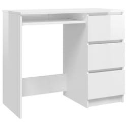 vidaXL Desk High Gloss White Engineered Wood Computer Writing Desk Furniture