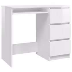 vidaXL Desk High Gloss White Engineered Wood Computer Writing Desk Furniture