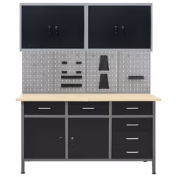 vidaXL Workbench with Four Wall Panels and Two Cabinets Work Table Workstation - Additional view 2