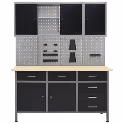 vidaXL Workbench with Four Wall Panels and Two Cabinets Work Table Workstation - Additional view 2