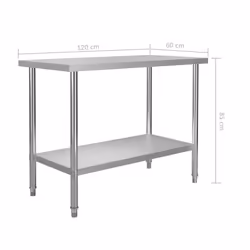 vidaXL Worktable with Overshelf Stainless Steel 120x60x150cm Kitchen Workbench