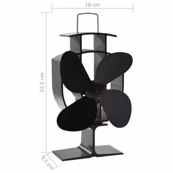 vidaXL Heat Powered Stove Fan 4 Blades Black Wood Log Burner Fireplace Fan