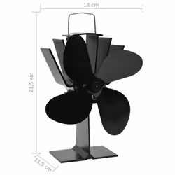 vidaXL Heat Powered Stove Fan 4 Blades Black Wood Log Burner Fireplace Fan
