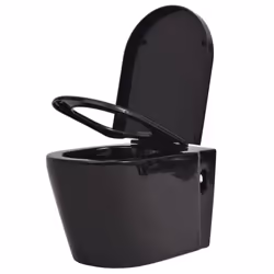 vidaXL Wall Hung Toilet Black WC Pan Soft Close Seat Ceramic Concealed Cistern - Additional view 2
