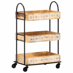 vidaXL Solid Mango Wood 3-Tier Kitchen Trolley Storage Drawer Rack Dining Cart