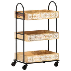 vidaXL Solid Mango Wood 3-Tier Kitchen Trolley Storage Drawer Rack Dining Cart