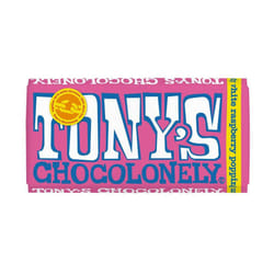 Tony's Chocolonely White Choc Raspberry Bar with Popping Candy 180g