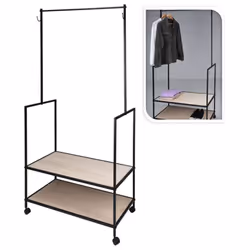 H&S Collection Coat Rack with 2 Hooks Metal Bedroom Garment Rack Coat Shelf