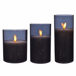 Kaemingk LED Wax Candle In Glass Smokey Set 3 [9485837]
