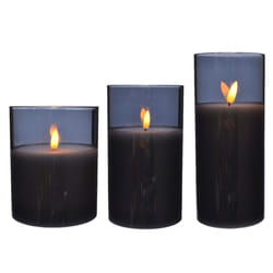 Kaemingk LED Wax Candle In Glass Smokey Set 3 [9485837]