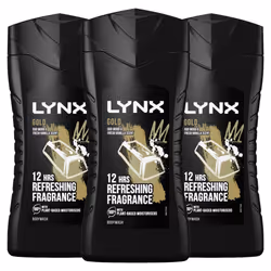 3pk of 225ml Lynx 12H Refreshing Gold Oud Wood & Vanilla Body wash