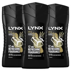 3pk of 225ml Lynx 12H Refreshing Gold Oud Wood & Vanilla Body wash