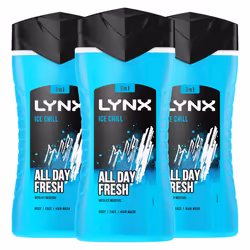 Lynx Ice Chill 12-H Refreshing Shower Gel Body Wash for Men, 3x225ml