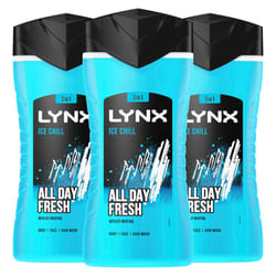 Lynx Ice Chill 12-H Refreshing Shower Gel Body Wash for Men, 3x225ml