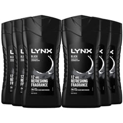 Lynx Black 12-H Refreshing Shower Gel Body Wash for Men 6x225ml