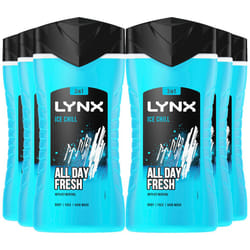 Lynx Ice Chill 12-H Refreshing Shower Gel Body Wash for Men, 6x225ml