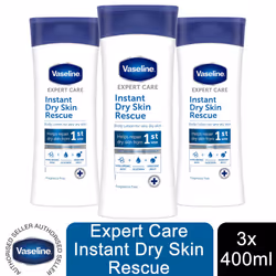 3x of 400ml Vaseline Instant Dry Skin Rescue Body Lotion