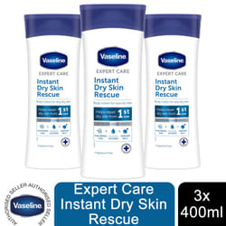 3x of 400ml Vaseline Instant Dry Skin Rescue Body Lotion