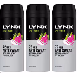 3 x Lynx 72hrs Anti Sweat Anti-Perspirant Body Spray 150ml - Epic Fresh