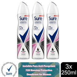 Sure Women 72H Nonstop Protection Deodorant - Invisible Pure-3PK