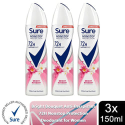 Sure Women 72H Anti-Sweat Anti-Perspirant, 150ml - Buy 3, Bright Bouquet