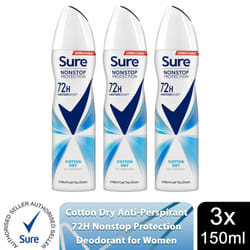 Sure Women 72H Anti-Sweat Anti-Perspirant, 150ml - Buy 3, Cotton Dry