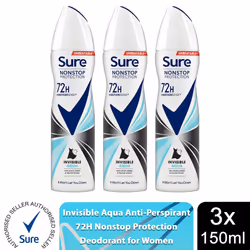 Sure Women 72H Anti-Sweat Anti-Perspirant, 150ml - Buy 3, Invisible Aqua