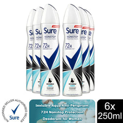 Sure Women 72H Nonstop Protection Deodorant - Invisible Aqua-6PK