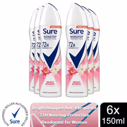 Sure Women 72H Anti-Sweat Anti-Perspirant, 150ml - Buy 6, Bright Bouquet