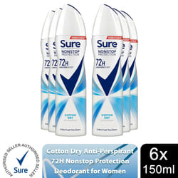 Sure Women 72H Anti-Sweat Anti-Perspirant, 150ml - Buy 6, Cotton Dry