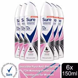 Sure Women 72H Anti-Sweat Anti-Perspirant, 150ml - Buy 6, Invisible Pure