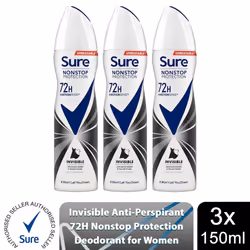 Sure Women 72H Anti-Sweat Anti-Perspirant, 150ml - Buy 3, Black & White