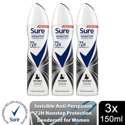 Sure Women 72H Anti-Sweat Anti-Perspirant, 150ml - Buy 3, Black & White