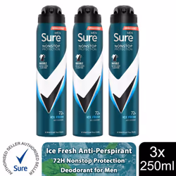Sure Men AP Deodorant 72H Nonstop Protection 250ml - Invisible Ice - 3 PK