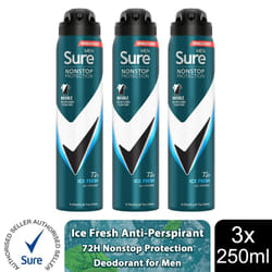 Sure Men AP Deodorant 72H Nonstop Protection 250ml - Invisible Ice - 3 PK