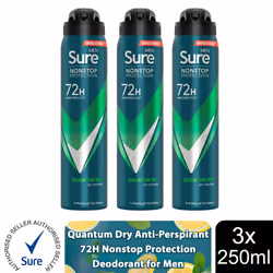 Sure Men AP Deodorant 72H Nonstop Protection 250ml - Quantum Dry - 3 PK