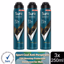 Sure Men AP Deodorant 72H Nonstop Protection 250ml - Sport Cool - 3 PK